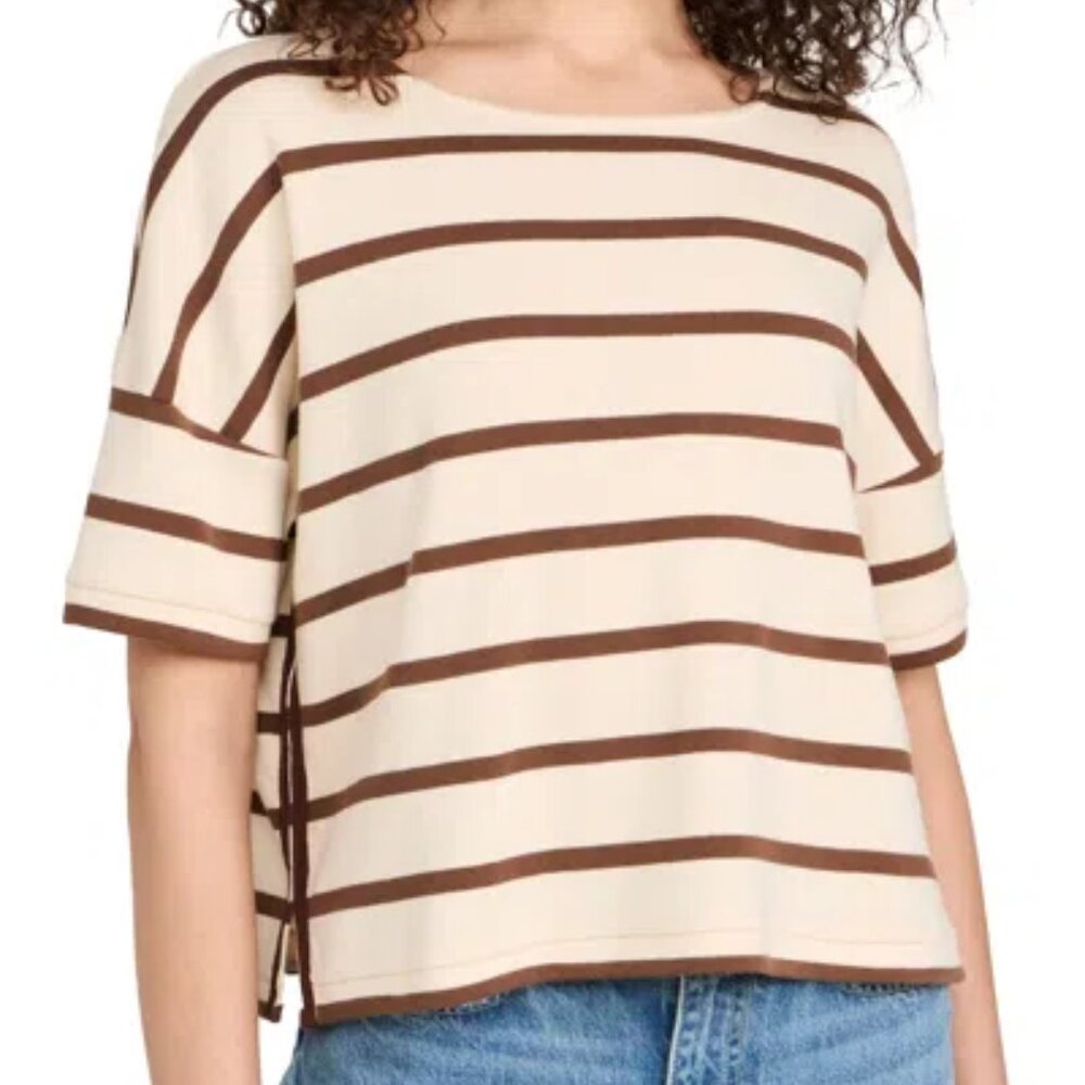 NWT La Ligne Womens Boxy Crop Short Sleeve T Shirt Size XS Brown Ecru